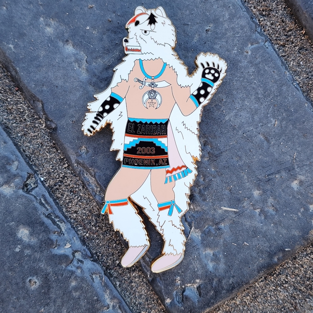 Figural bear Native American enamel Shriners bolo clip El Zaribah Phoenix AZ